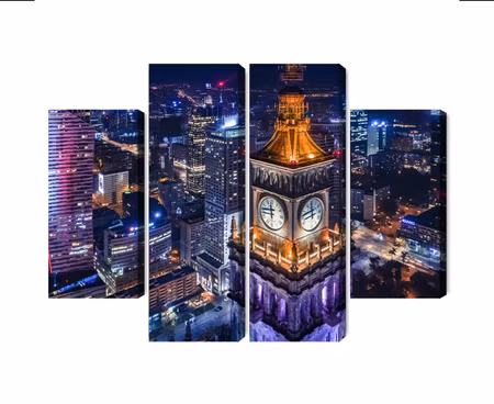 Canvastavla - Multipart Warsaw Panorama At Night