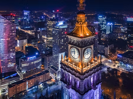 Canvastavla - Multipart Warsaw Panorama At Night