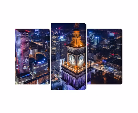 Canvastavla - Multipart Warsaw Panorama At Night