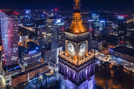 Canvastavla - Multipart Warsaw Panorama At Night