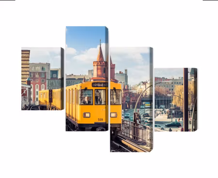 Canvastavla - Multipart Yellow Train in Berlin on