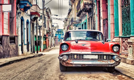 Canvastavla - Multipart Red Chevrolet Car in