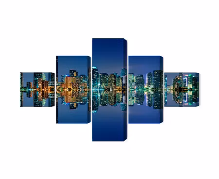 Canvastavla - Multipart Panorama of Miami By Night