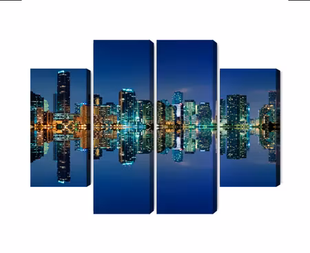 Canvastavla - Multipart Panorama of Miami By Night