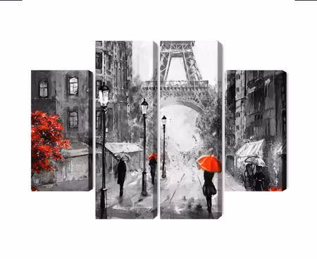 Canvastavla - Multipart People with Red Umbrellas