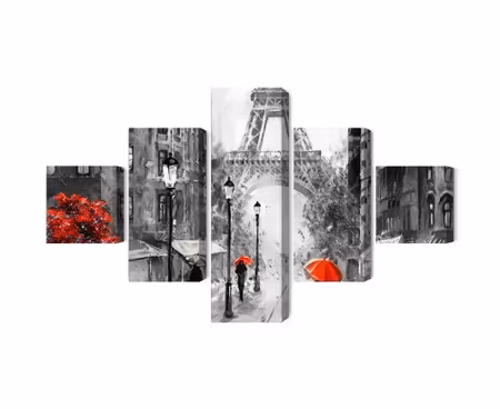 Canvastavla - Multipart People with Red Umbrellas