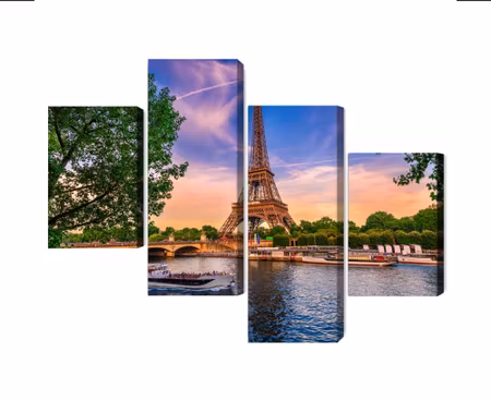 Canvastavla - Multipart Eiffel Tower and Seine