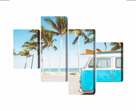 Canvastavla - Multipart Retro Car on the Beach D