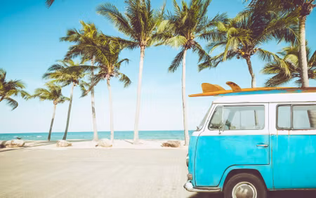 Canvastavla - Multipart Retro Car on the Beach D