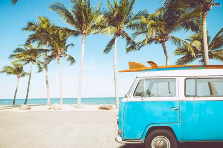 Canvastavla - Multipart Retro Car on the Beach D