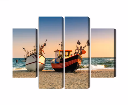 Canvastavla - Multipart Fishing Boats on the Beach