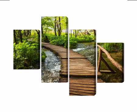 Canvastavla - Multipart Wooden Pier in the Forest