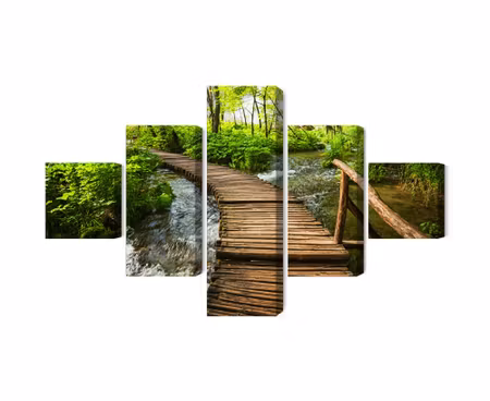 Canvastavla - Multipart Wooden Pier in the Forest