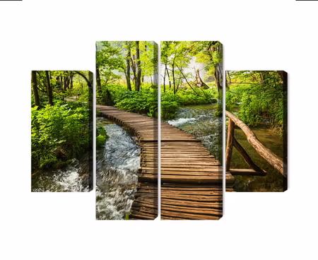 Canvastavla - Multipart Wooden Pier in the Forest