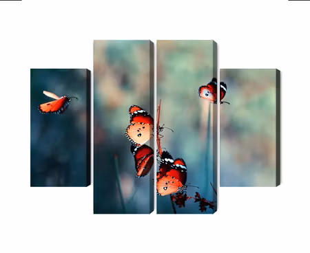 Canvastavla - Multipart Colorful Butterflies on a