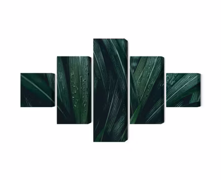 Canvastavla - Multipart Dark Green Leaves on a