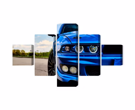 Canvastavla - Multipart Front of a Blue Sports Car