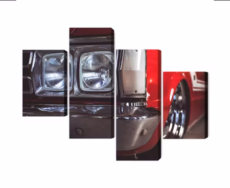 Canvastavla - Multipart Headlight on an Old Car