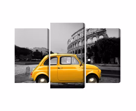 Canvastavla - Multipart Yellow Retro Car on the