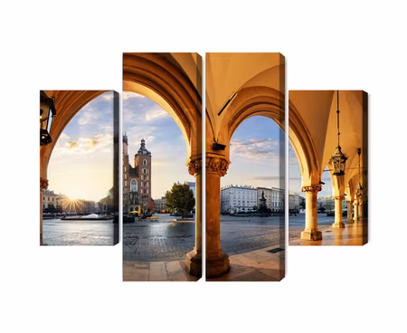 Canvastavla - Multipart View of Krakow At Sunset