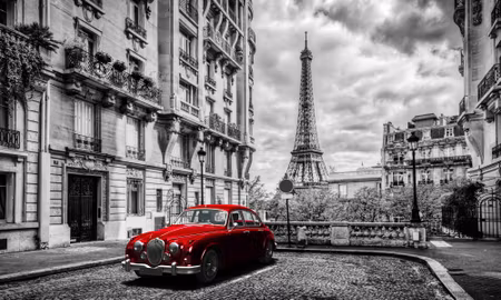 Canvastavla - Multipart Red Car in Retro Style on