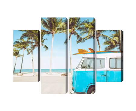 Canvastavla - Multipart Retro Car on the Beach D