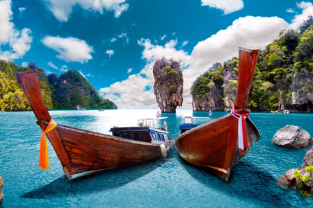 Canvastavla - Multipart Boats At the Andaman Sea