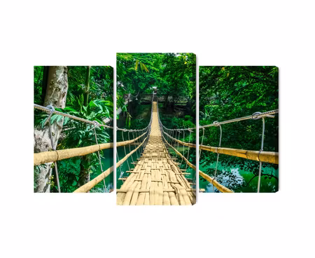 Canvastavla - Multipart Bamboo Bridge in the Rain
