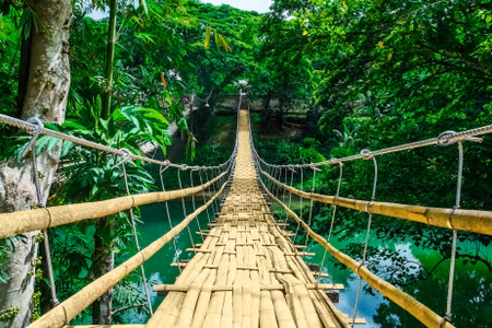 Canvastavla - Multipart Bamboo Bridge in the Rain