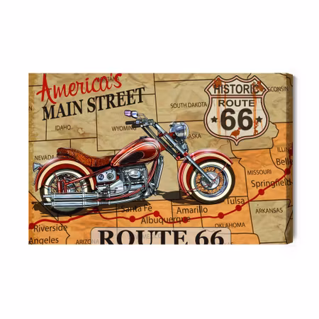 Canvastavla - Motorcycle on the Map of the Usa in