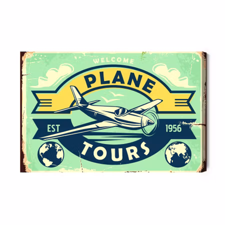 Canvastavla - Plane and Retro Lettering