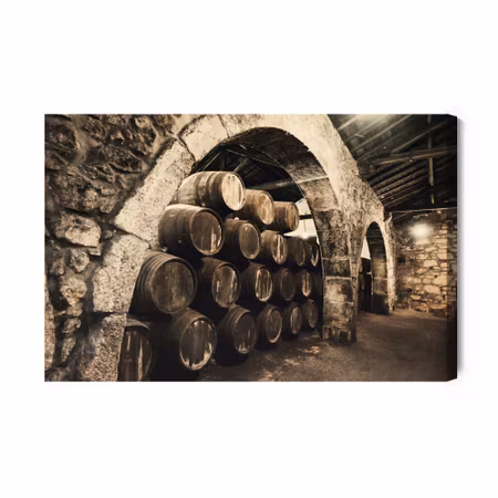 Canvastavla - Wine Barrels in an Old Retro Cellar