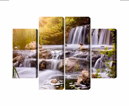 Canvastavla - Multipart Waterfall At Sunset