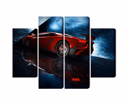 Canvastavla - Multipart Sports Car on an Abstract