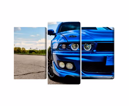 Canvastavla - Multipart Front of a Blue Sports Car