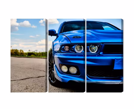 Canvastavla - Multipart Front of a Blue Sports Car
