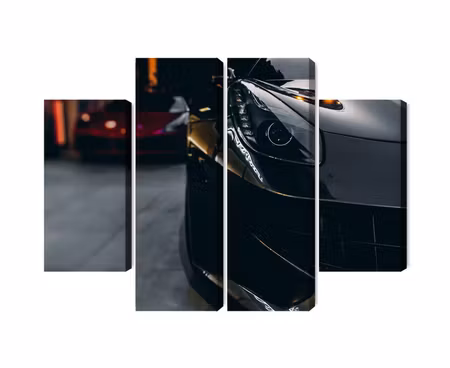 Canvastavla - Multipart Front of a Black Sports