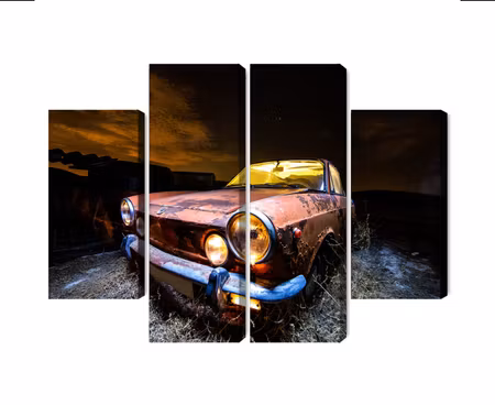 Canvastavla - Multipart Old Abandoned Car D