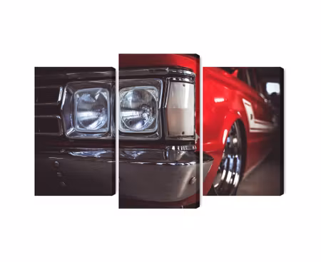 Canvastavla - Multipart Headlight on an Old Car