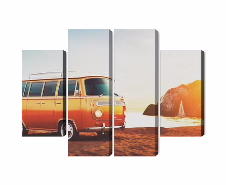 Canvastavla - Multipart Retro Car on the Beach