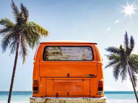 Canvastavla - Multipart Retro Car Between Palm