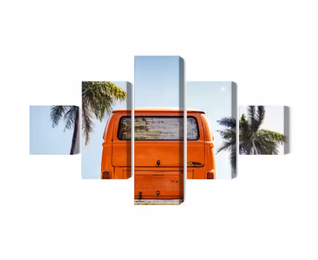 Canvastavla - Multipart Retro Car Between Palm
