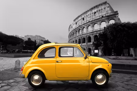 Canvastavla - Multipart Yellow Retro Car on the