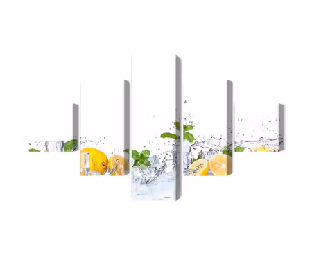 Canvastavla - Multipart Mint Leaves with Lemons