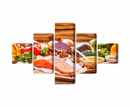 Canvastavla - Multipart Salmon Among Vegetables
