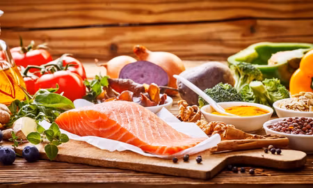 Canvastavla - Multipart Salmon Among Vegetables