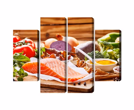 Canvastavla - Multipart Salmon Among Vegetables