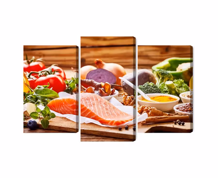 Canvastavla - Multipart Salmon Among Vegetables