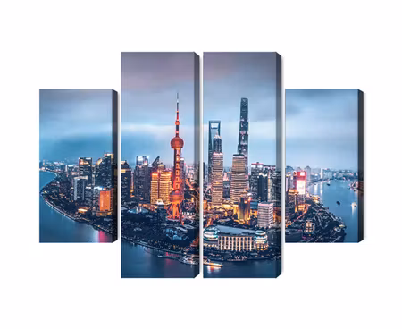 Canvastavla - Multipart Shanghai Panorama At Night