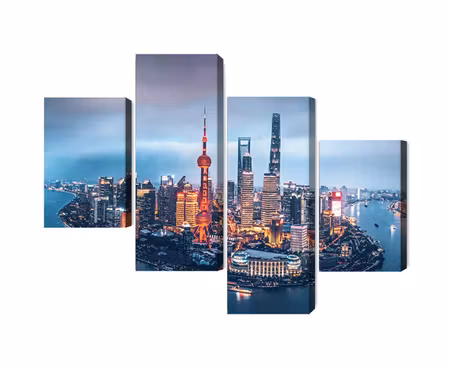 Canvastavla - Multipart Shanghai Panorama At Night